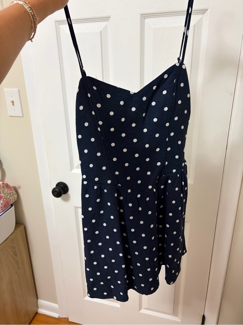Navy Polka Dot Spaghetti Strap romper - hollister